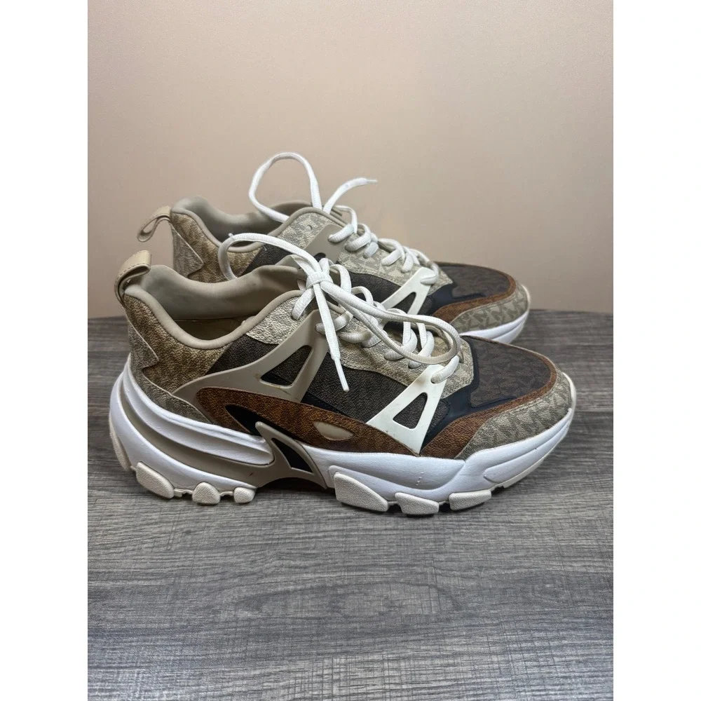 Michael Kors Miles Mens Brown Monogram Logo Chunky Trainer Sneakers